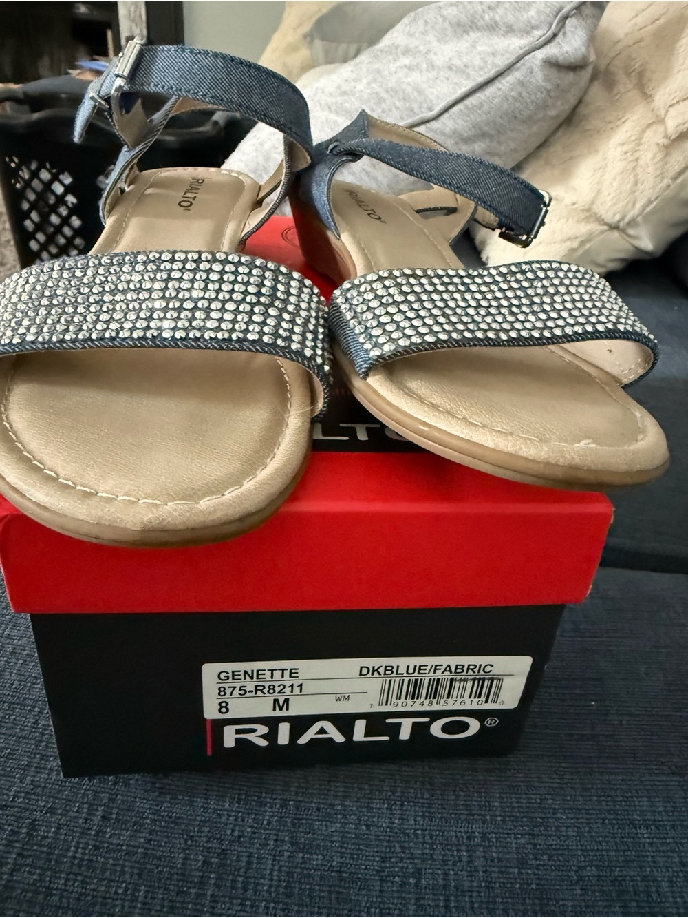 Rialto Dark Blue Jeweled Strap Women's Sandals